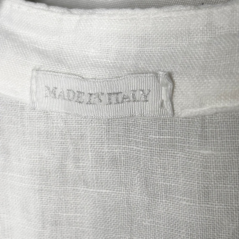 Made in Italy White Linen Oversized Henley Tunic Tent Dress Short Sleeve OS - Picture 6 of 9